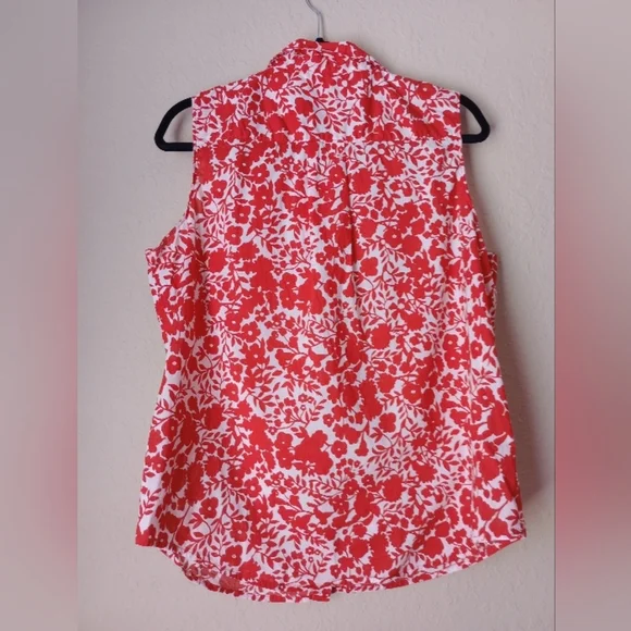 St. John's Bay Red and White Sleeveless Button Down Shirt Top Size XL - Picture 5 of 7